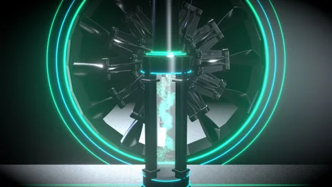 Epic wide pull-back revealing a Eco-friendly decarbonization turbine, 4K Stock Footage 337791092