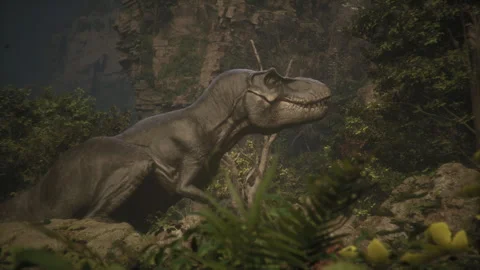 Epic wide shot of a dinosaur surrounded by dense vegetation Stock-Footage 295152722
