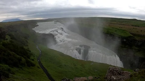Epic wide shot of Gullfoss waterfall and Hvitá river canyon, Iceland Stock Footage 334870839