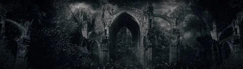 Epick castle arch in the dark forest. Stock Footage 264651555