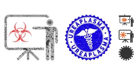 Epidemic Collage Virus Presentation Board Icon with Medicine Scratched Stock Illustration