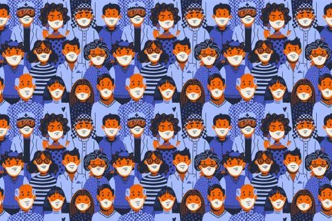 Epidemic seamless pattern. Novel coronavirus covid-19, people in medical face Stock-Illustration