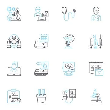 Epidemiology analysis linear icons set. Outbreak, Surveillance, Incidence Illustrazione stock
