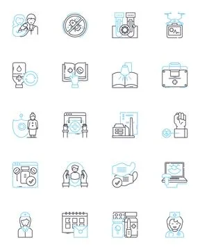 Epidemiology analysis linear icons set. Outbreak, Surveillance, Incidence Stock Illustration