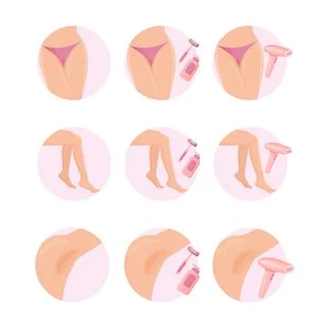 Epilation set. Depilation bikini area using safe green laser legs using special Stock Illustration