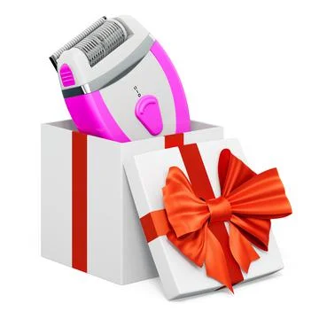 Epilator inside gift box, present concept. 3D rendering Stock Illustration