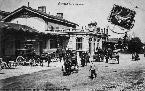 Epinal, the station, postcard 1900 Stock Illustration