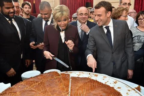Epiphany cake ceremony at the Elysee palace, Paris, France - 12 Jan 2018 스톡 사진