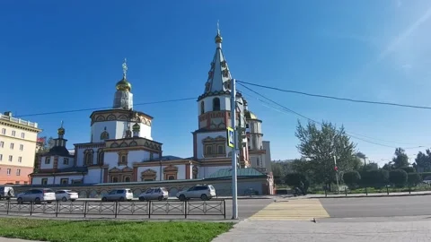 Epiphany Cathedral on the Angara River 库存影片 139633064