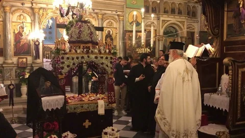 Epitaphios Liturgy of Greek Orthodox Easter Stock-Footage 105285467