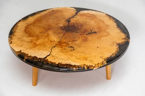 Epoxy resin round table in workshop Stock Photos
