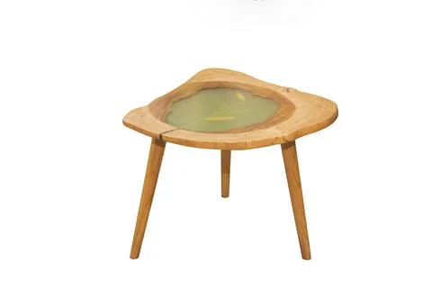 Epoxy table with painted plant on table top. Interior element Stock Photos
