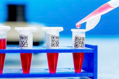 Eppendorf tubes with QR codes Foto stock