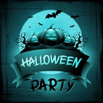 EPS 10 Halloween background with moon, bats and pumpkins. Stock Illustration