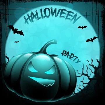 EPS 10 Halloween background with moon, bats and pumpkin. Stock Illustration