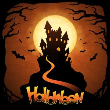 EPS 10 Halloween background with moon and bats. Stock Illustration