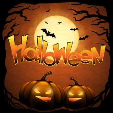 EPS 10 Halloween background with moon, bats and pumpkins. Stock Illustration