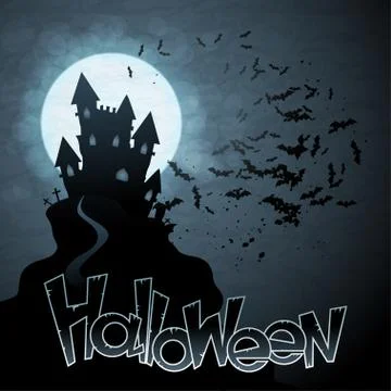 EPS 10 Halloween background with moon and bats Stock Illustration