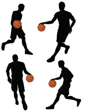 Eps 10 vector basketball players silhouette collection in dribble position Illustrazione stock