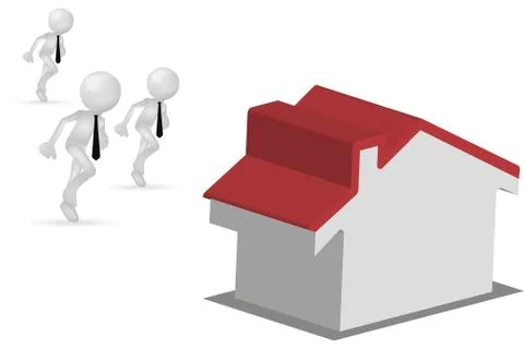Eps 10 vector illustration of 3d men running for a house or for the home Stock Illustration