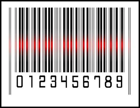 Eps 10 vector illustration of bar code icon and red laser sensor beam Stock Illustration