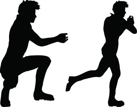 Eps 10 vector of man silhouette in gun position on white background Illustrazione stock