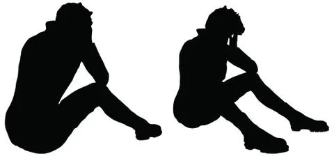 Eps 10 vector of man silhouette in sad position on white background Stock Illustration