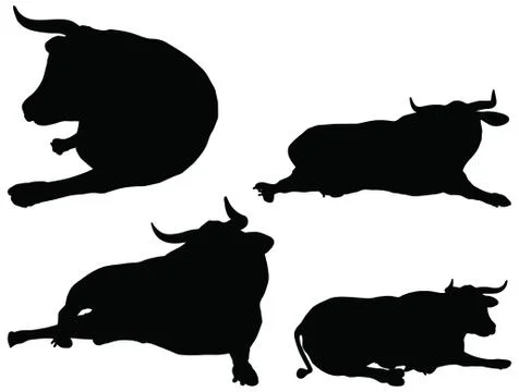 Eps 10 vector silhouettes of cattle collection in laying down position Stock Illustration