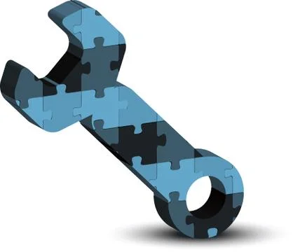 Eps 10 vector of wrench, spanner, maintenance support tool icon in puzzle Illustrazione stock