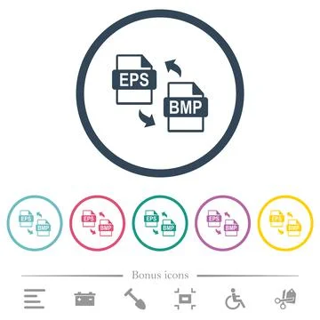 EPS BMP file conversion flat color icons in round outlines Illustrazione stock