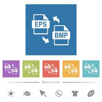 EPS BMP file conversion flat white icons in square backgrounds Illustrazione stock