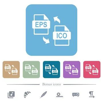 EPS ICO file conversion flat icons on color rounded square backgrounds Illustrazione stock