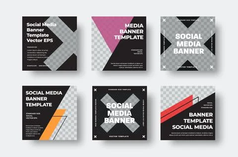 EPS square black web banner, vector brochure for social media with creative d Stock Illustration