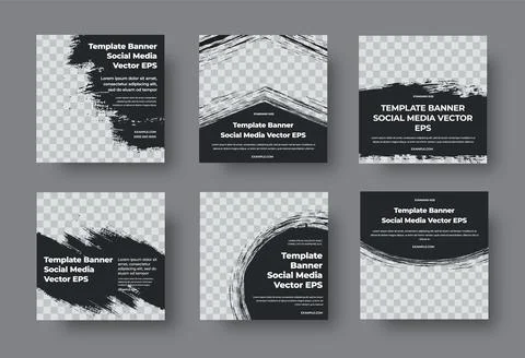 EPS square vector web banner template, black background with company info, ge Stock Illustration