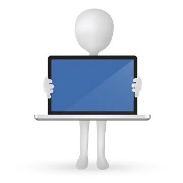 Eps vector 10 - small 3d man hands holding a laptop Stock Illustration