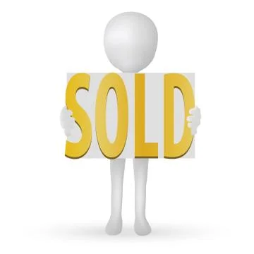 Eps vector 10 - small 3d man hands holding words sold Stock Illustration