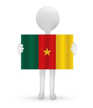Eps vector 10 - small 3d man hands holding a cameroon flag Stock Illustration