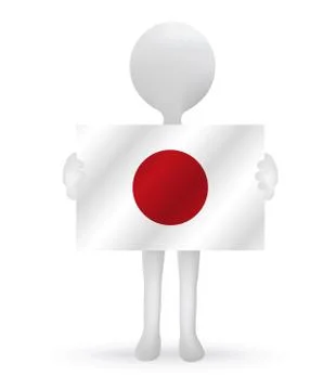 Eps vector 10 - small 3d man holding a japan flag Stock Illustration