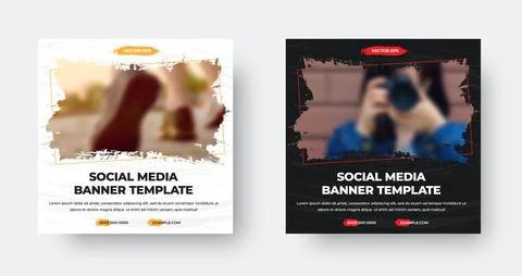 EPS vector banner template, white, black leaflet with brush strokes for photo Stock Illustration