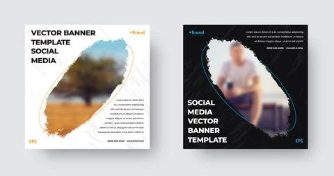 EPS vector banner template, with white, black background, oval brush stroke f Stock Illustration