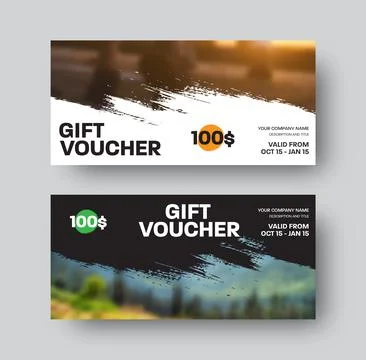 EPS vector gift voucher, $100 discount on white, black background, top with c Stock Illustration