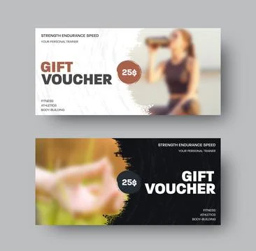 EPS vector gift voucher, $25 discount certificate, set on a white, black back Stock Illustration