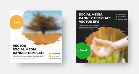 EPS vector web banner template, with round elements for photo, brush stroke,  Stock Illustration