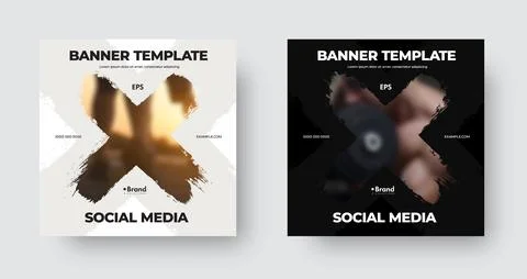 EPS vector web banner template, with cross brush background for photo, square Stock Illustration