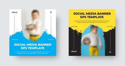 EPS vector web banner template, white, blue, black, yellow leaflet with brush Stock Illustration