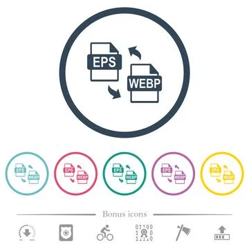 EPS WEBP file conversion flat color icons in round outlines Illustrazione stock