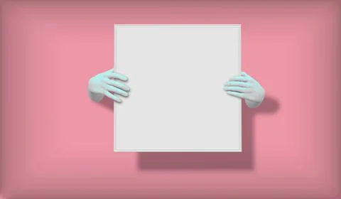 EPS10. 3D vector illustration of blue hands empty frame isolated on pink, abs Stock Illustration