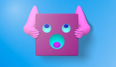 EPS10. 3D vector illustration of a pink hand with face icons and simple emoti Stock Illustration