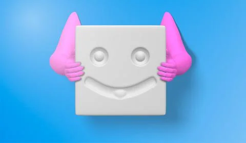 EPS10. 3D vector illustration of a pink hand with smiley face icons and simpl Stock Illustration