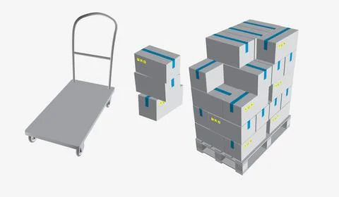 Eps10. Closed box, delivery of boxes with fragile signs on wooden pallet and Stock Illustration